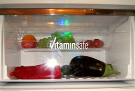 Vegetable crisper in a fridge, entitled "vitamin safe